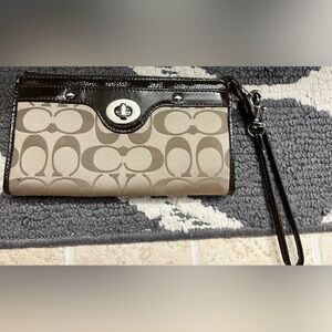 Coach Signature Brown and Cream Wristlet